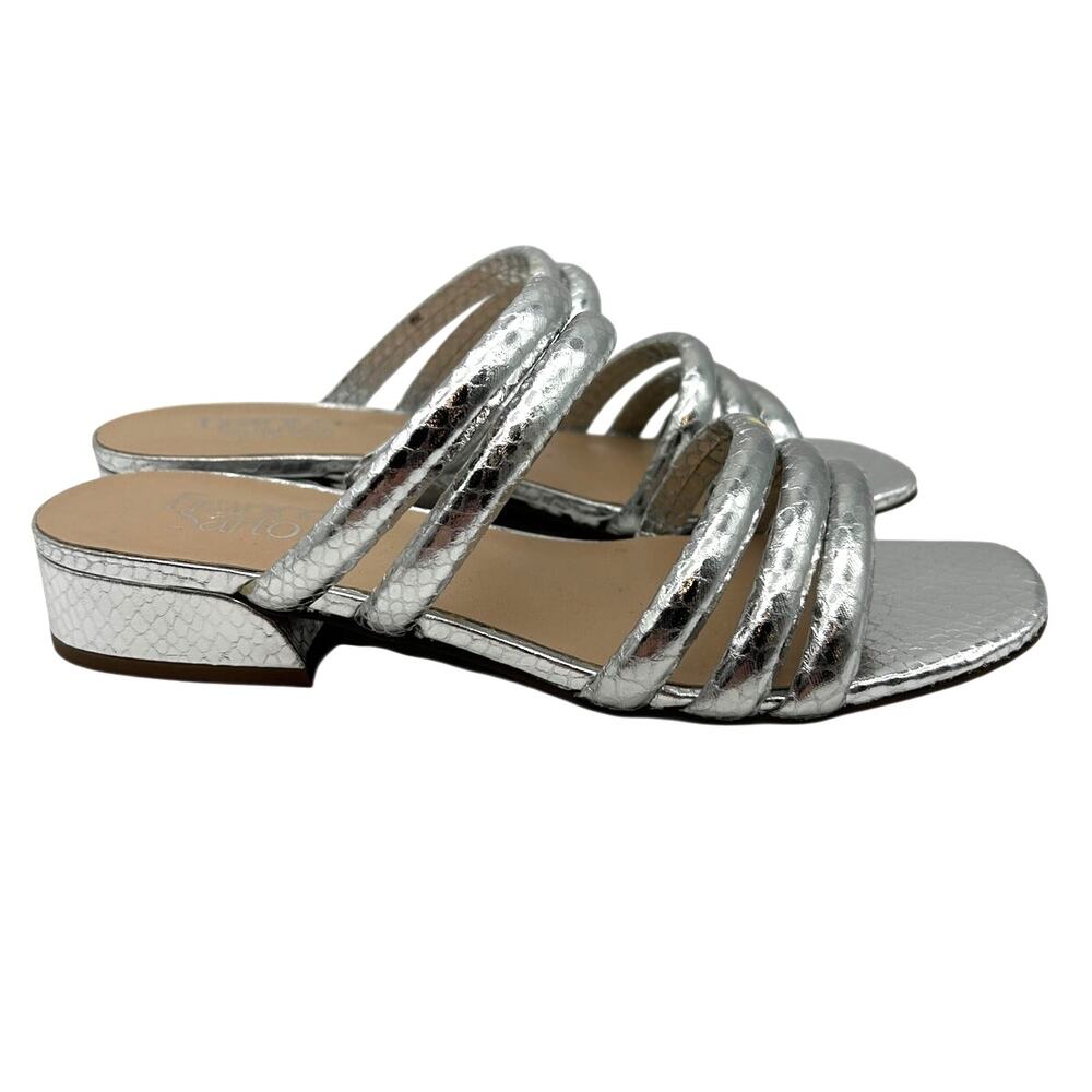 Franco Sarto Metallic Silver Strappy Square Toe Sandals SIZE 7 Resort Beach Vaca